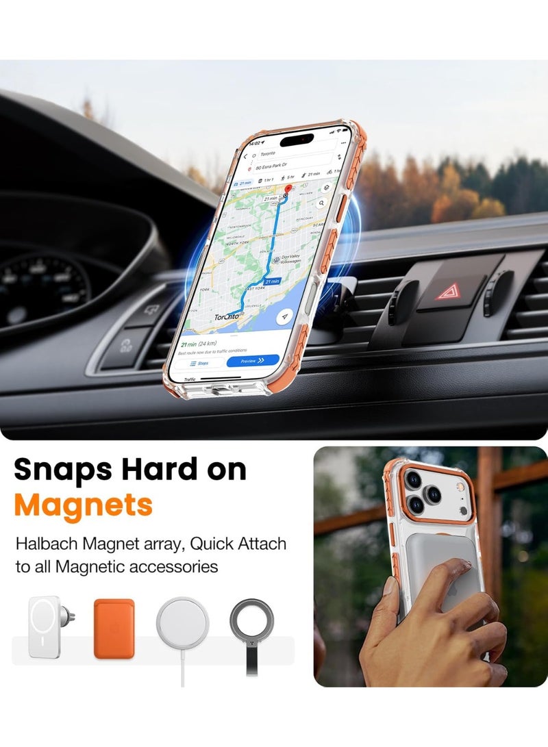 HaDoii Strong Magnetic Case for iPhone 17 Pro Max 6.9-Inch,[Compatible with Magsafe] [Aluminum Camera Frame] Clear Slim Shockproof Protective Phone Cover-Transparent+Orange - Image 5